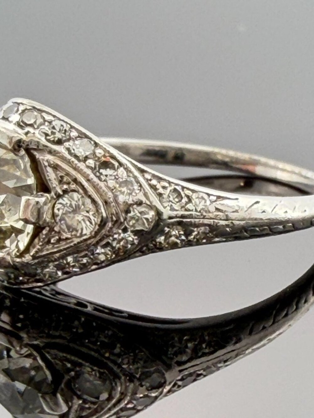 Art Deco Style Platinum Old European Cut Diamond Ring SI1 J Size 5.25 - Picture 8 of 8